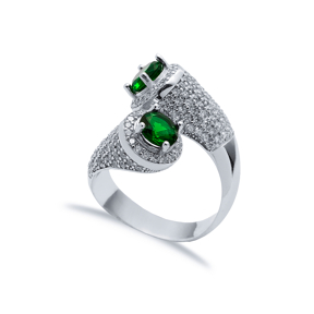 Emerald CZ Round Stony Cluster Wholesale Adjustable Silver Ring