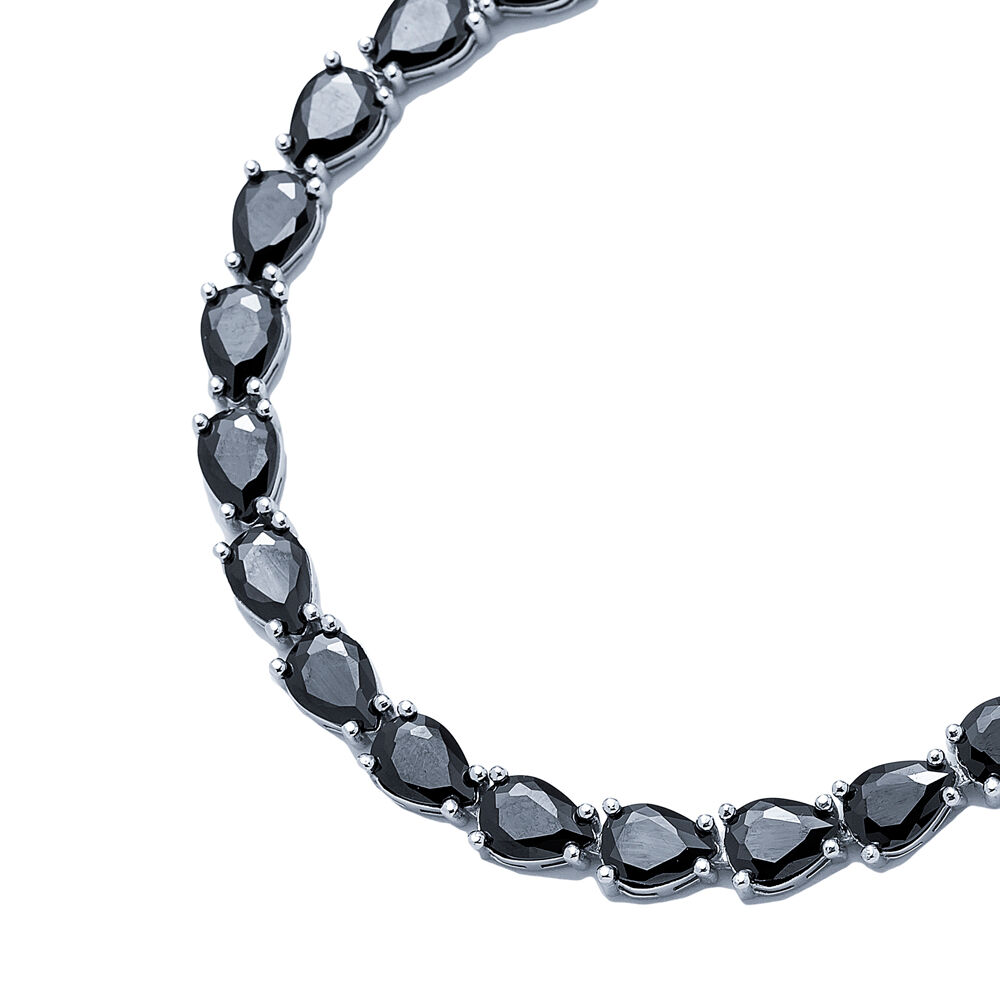 Pear Shape Black CZ Stones Sterling Silver Tennis Bracelet