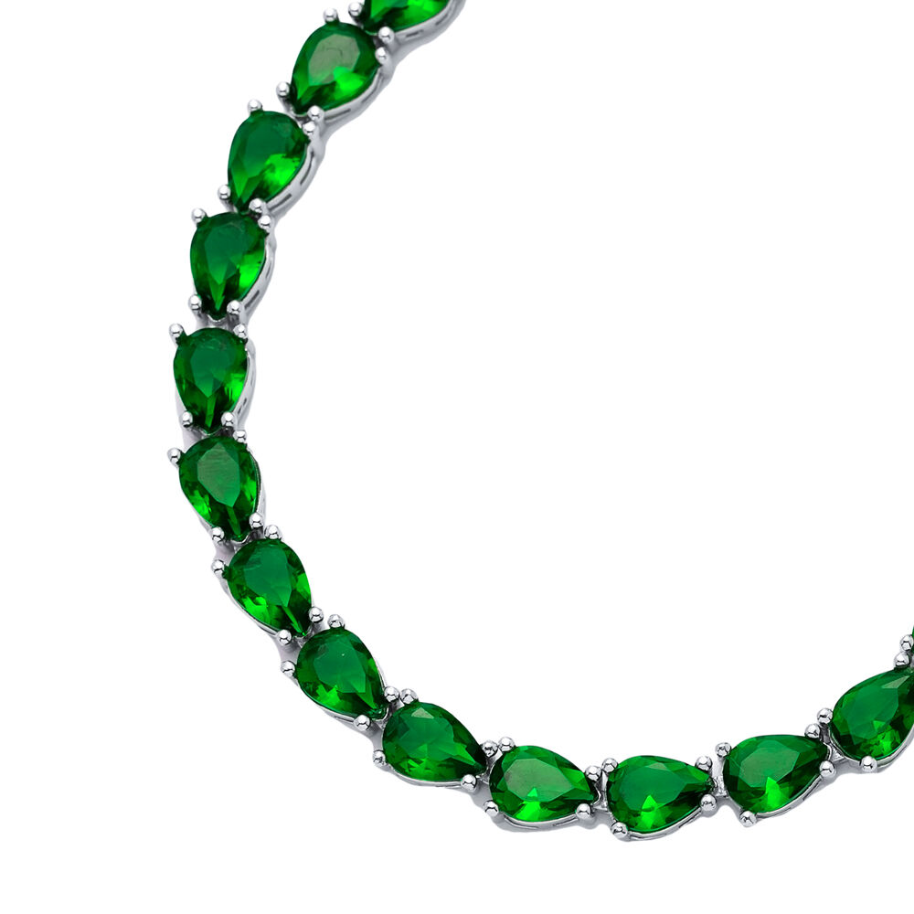 Pear Shape Emerald CZ Stones Sterling Silver Tennis Bracelet