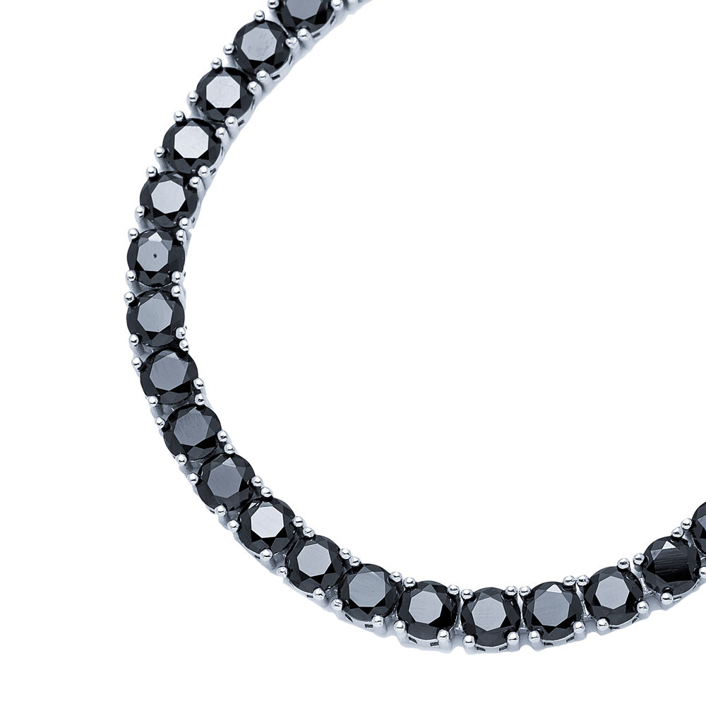 Round Shape Black CZ Stones Wholesale 925 Silver Tennis Bracelet