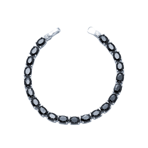 Oval Shape Black CZ Stones Wholesale 925 Silver Tennis Bracelet