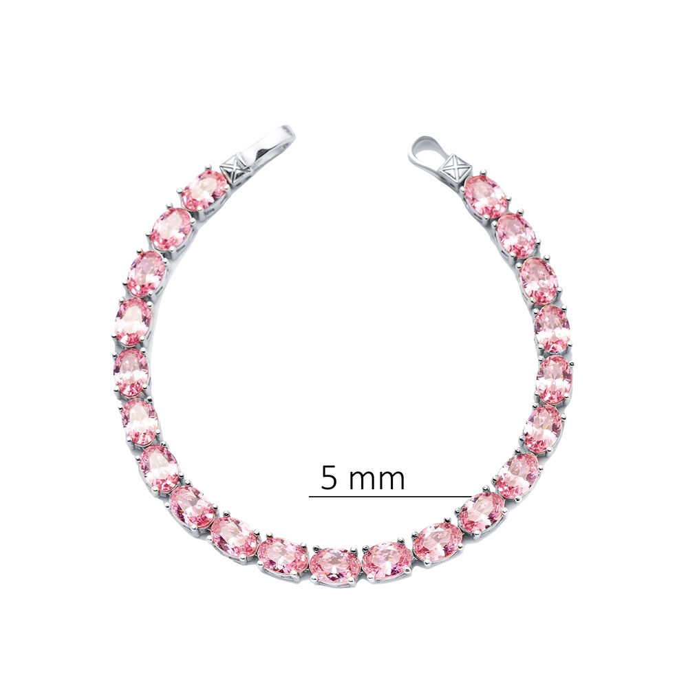 Oval Shape Pink CZ Stones Wholesale 925 Silver Tennis Bracelet