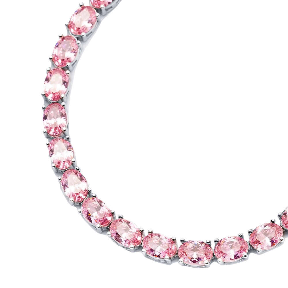 Oval Shape Pink CZ Stones Wholesale 925 Silver Tennis Bracelet