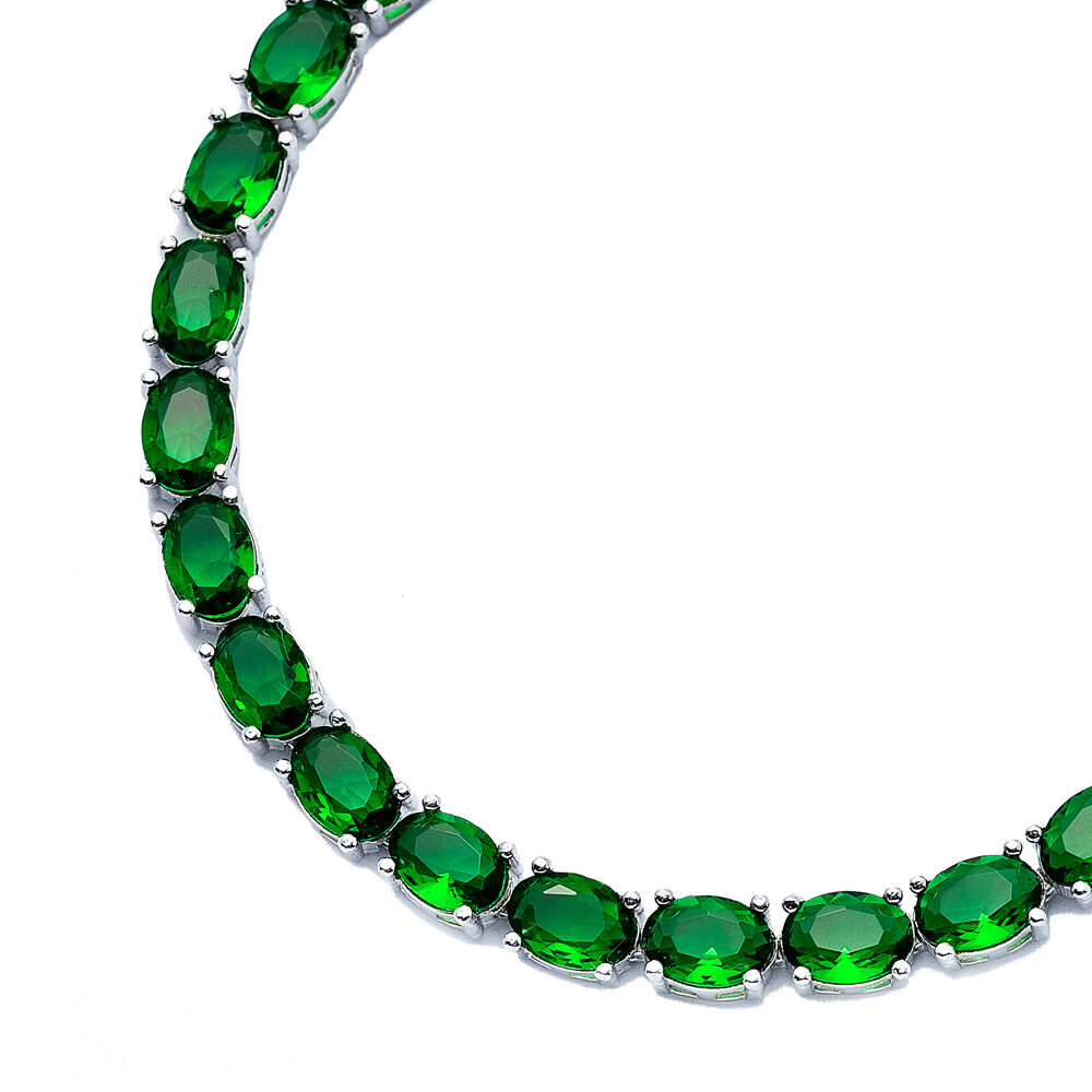 Oval Shape Emerald CZ Stones Wholesale 925 Silver Tennis Bracelet