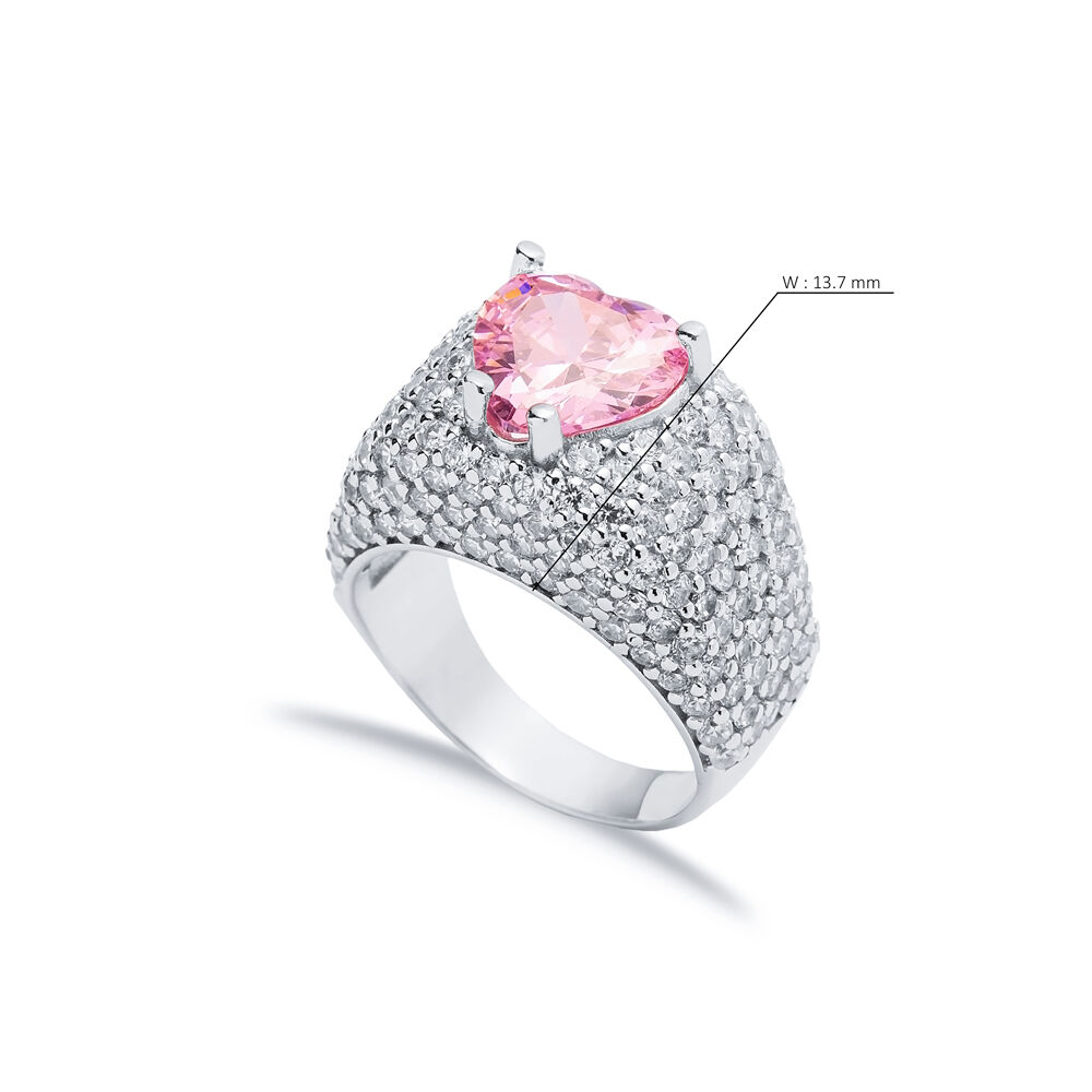 Heart Shape Pink CZ Stones Sterling Silver Stony Cluster Ring