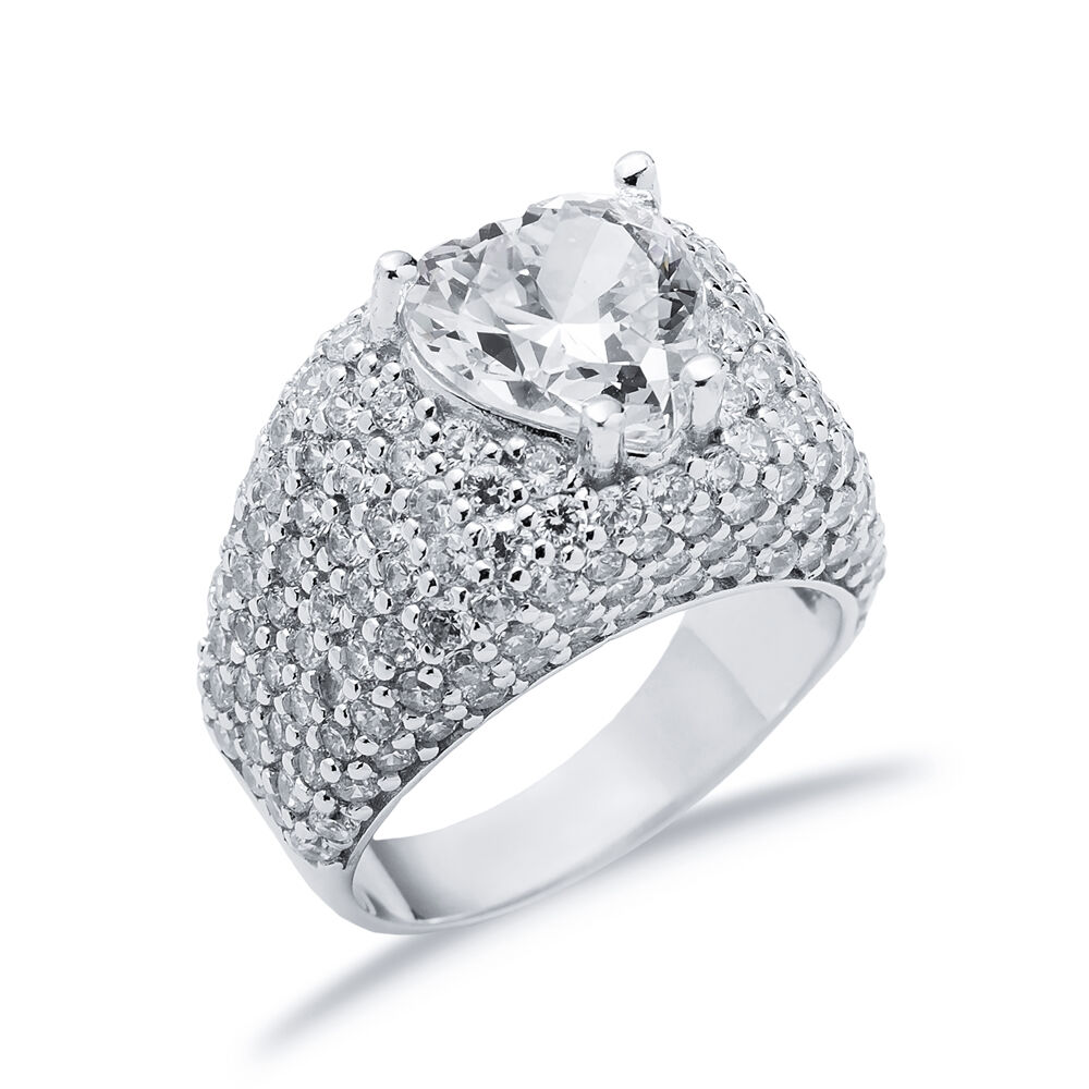 Heart Shape CZ Stones Wholesale Sterling Silver Stony Cluster Ring