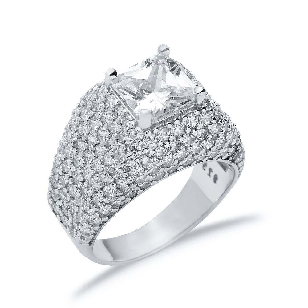 Square Shape CZ Stones Wholesale Sterling Silver Stony Cluster Ring