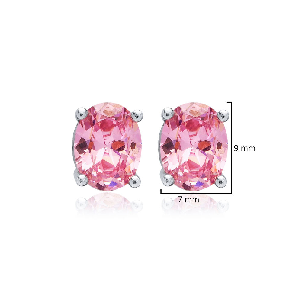 Oval Pink CZ Stones 925 Sterling Silver Stud Earrings