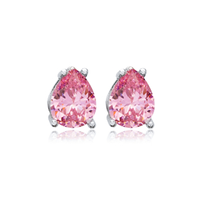Pear Shape Pink CZ Stones Sterling Silver Stud Earrings