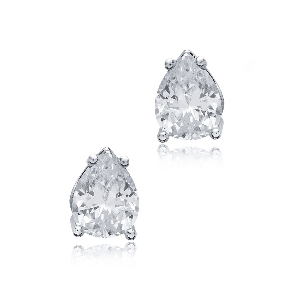 Pear Shape CZ Stones Wholesale Sterling Silver Stud Earrings