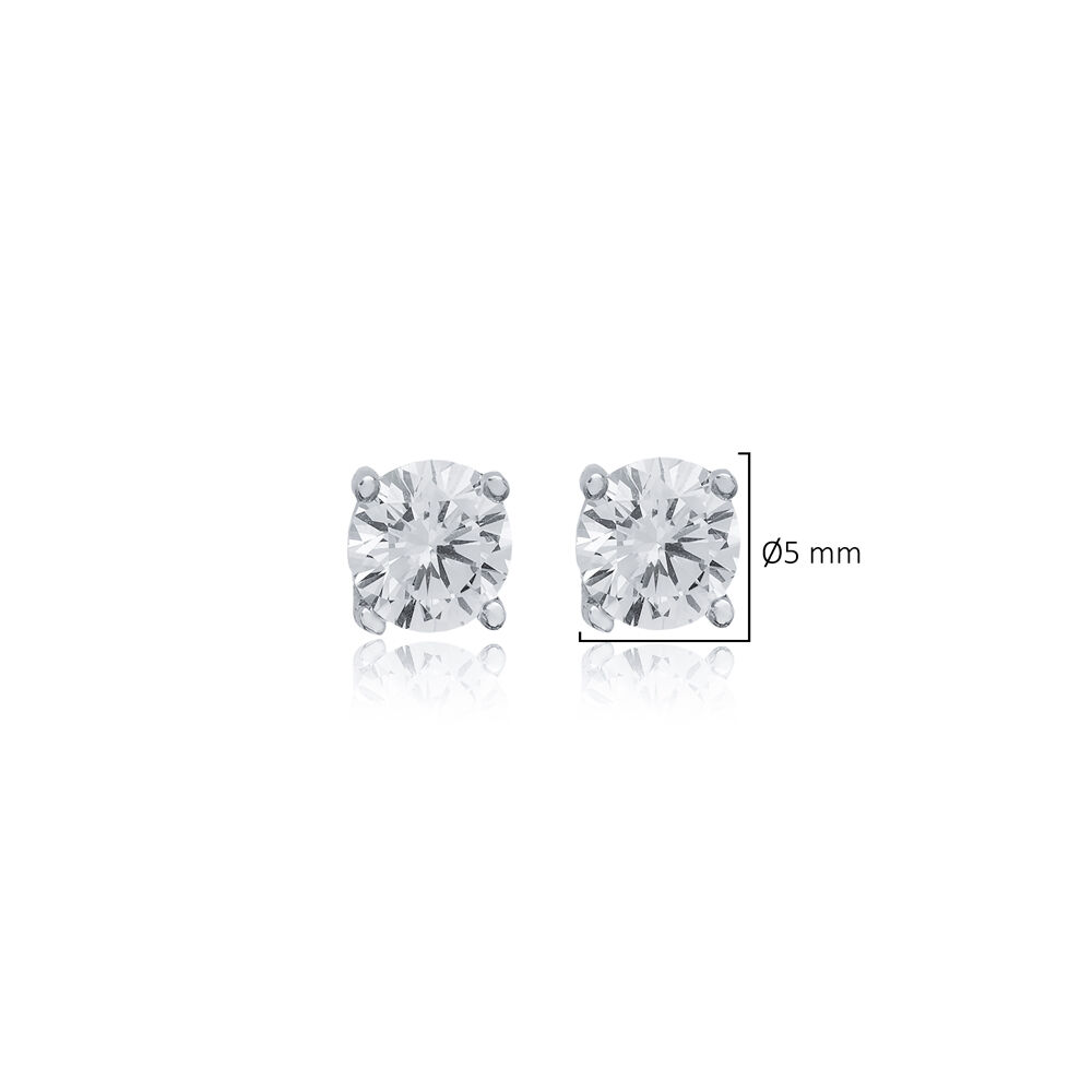 Clear CZ Round Design 5 mm 925 Sterling Silver Stud Earrings