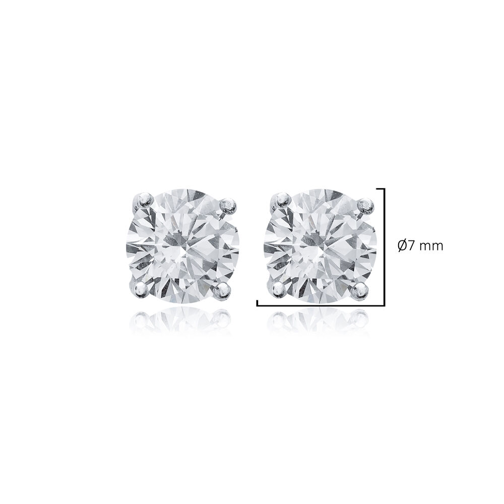 Clear CZ Round Design 7 mm 925 Sterling Silver Stud Earrings