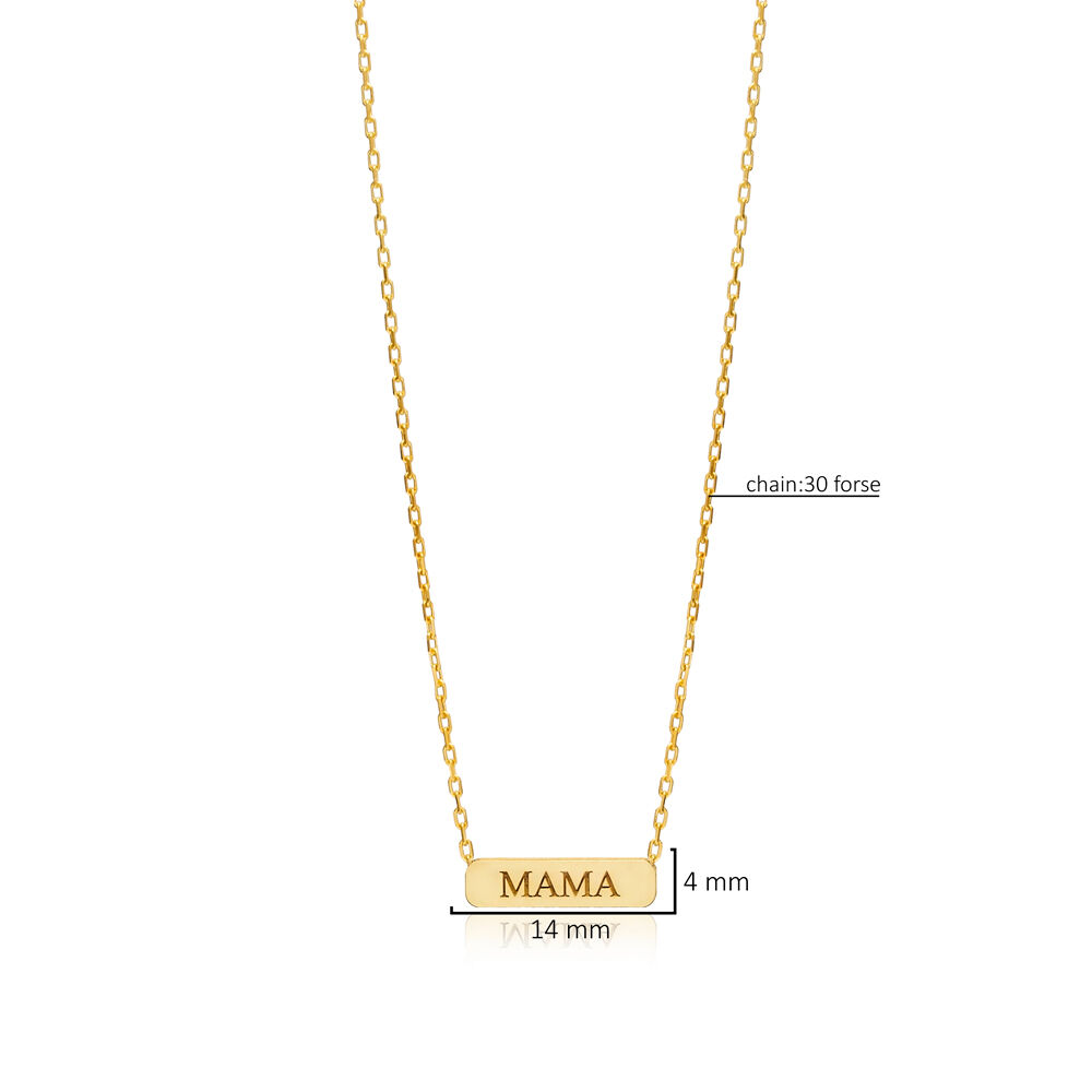 Mama Plain Tag Charm 925 Sterling Silver Necklace