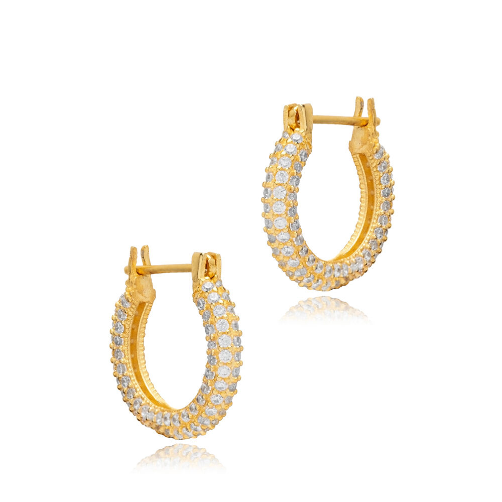 Zircon Trendy Popular Hoop Earrings 925 Sterlig Silver Jewelry