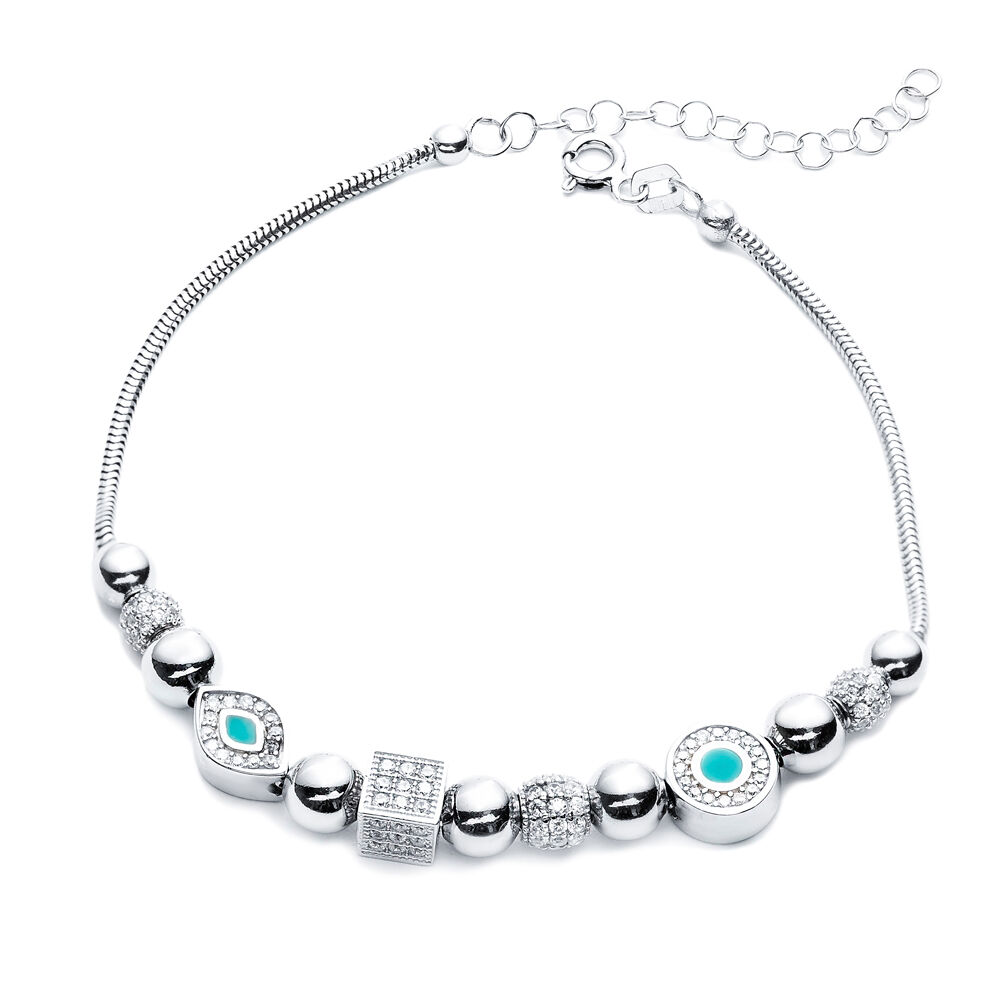 Enamel Charm Bead Bracelet Snake Chain 925 Silver Jewelry