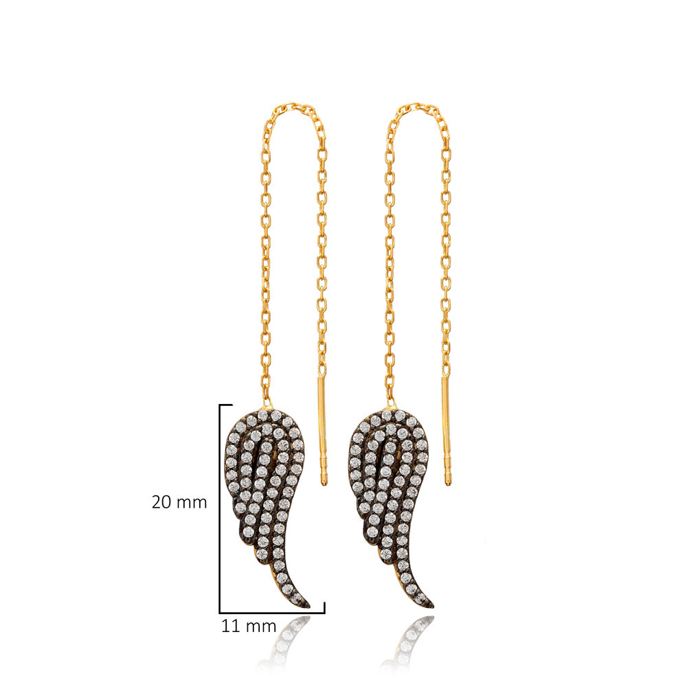 Wing Design Turkish Wholesale Silver Threader Chain Earring