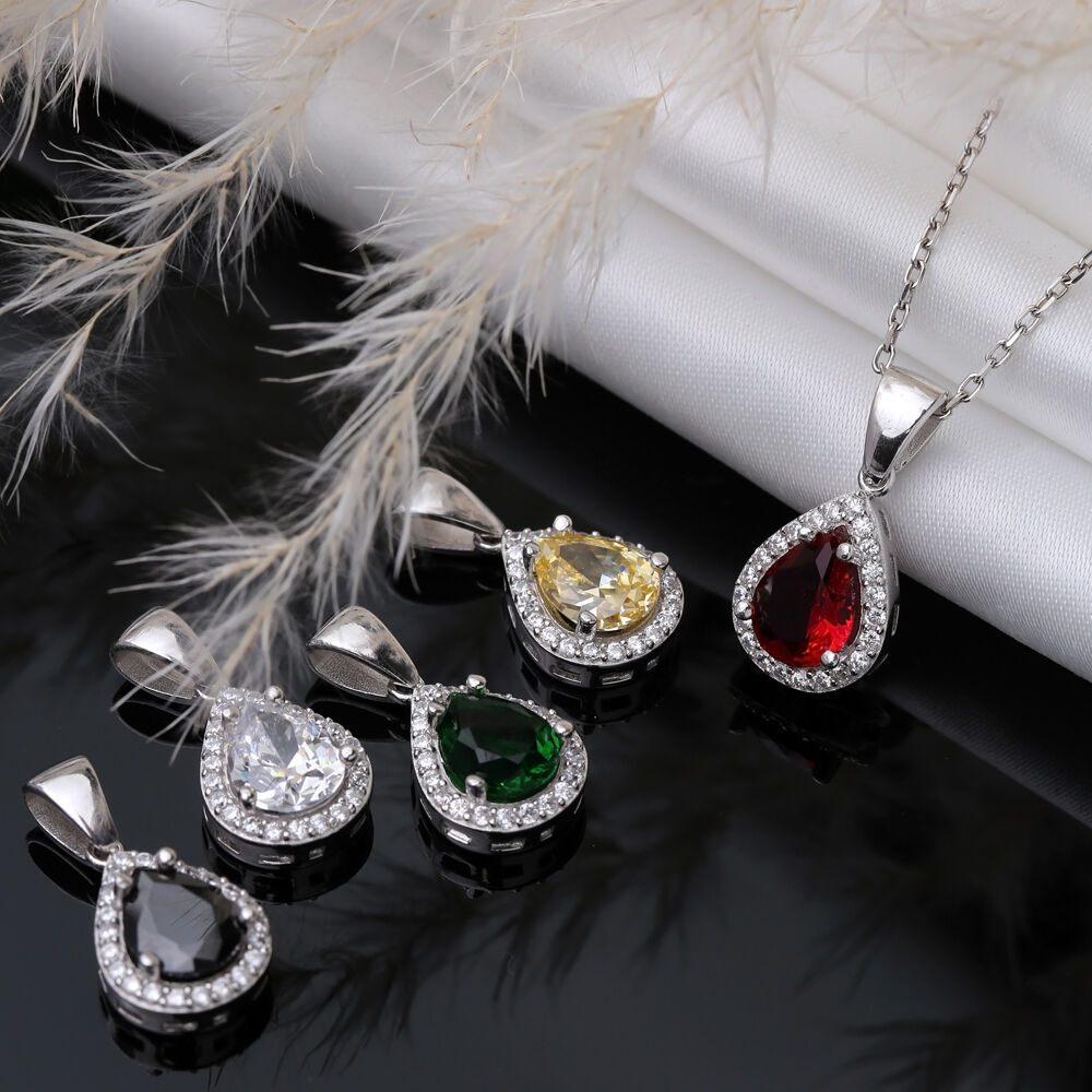 CZ Pear Design Wholesale Silver Charm Necklace Pendant