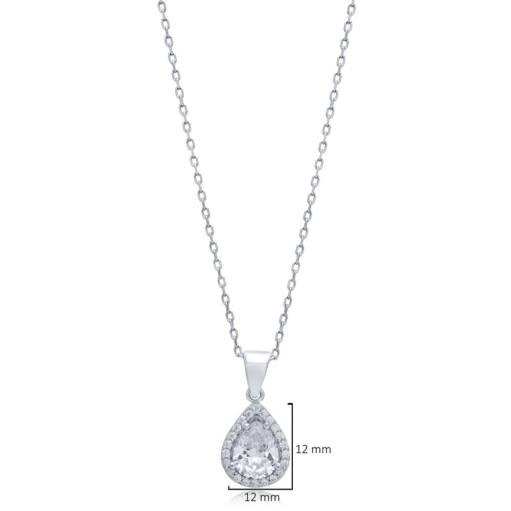 CZ Pear Design Wholesale Silver Charm Necklace Pendant