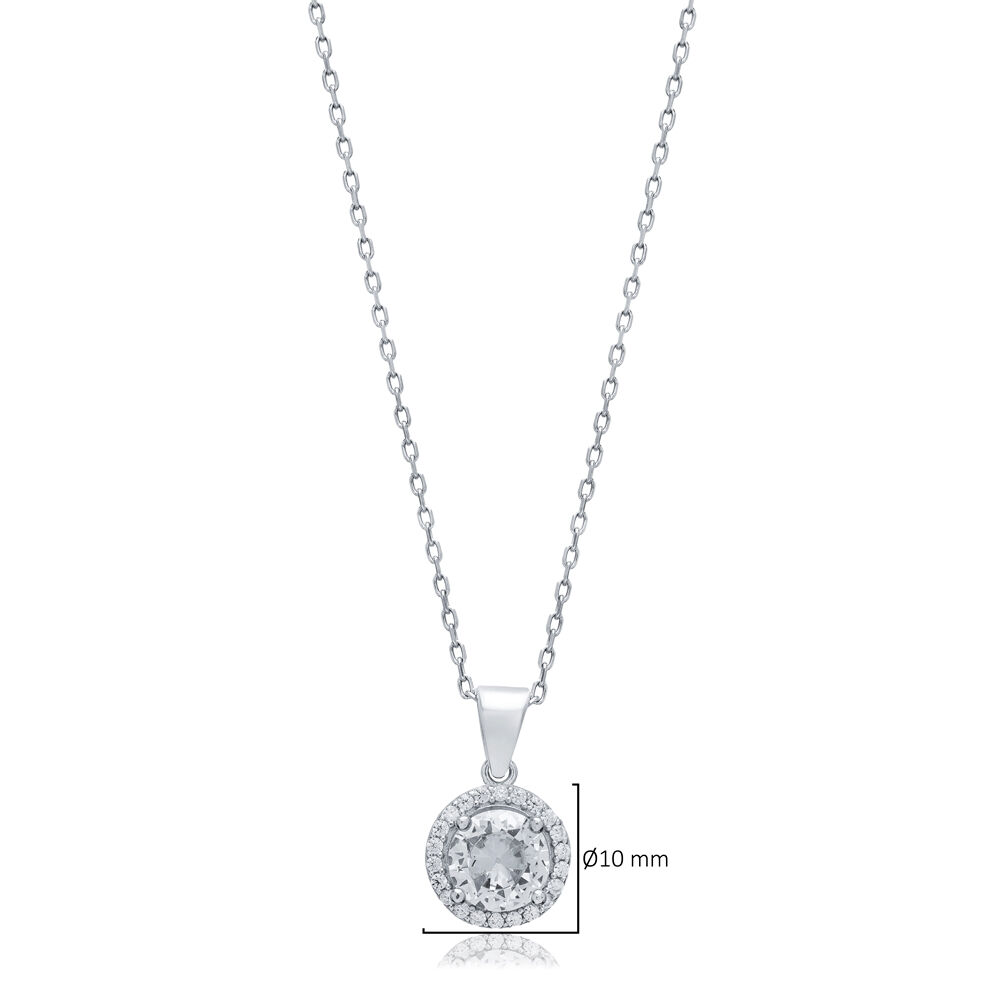 CZ Stones Round Design Wholesale Silver Charm Necklace