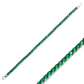 Emerald CZ Stone 4 mm Round Shape Silver Tennis Bracelet