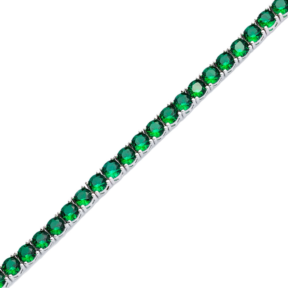 Emerald CZ Stone 4 mm Round Shape Silver Tennis Bracelet