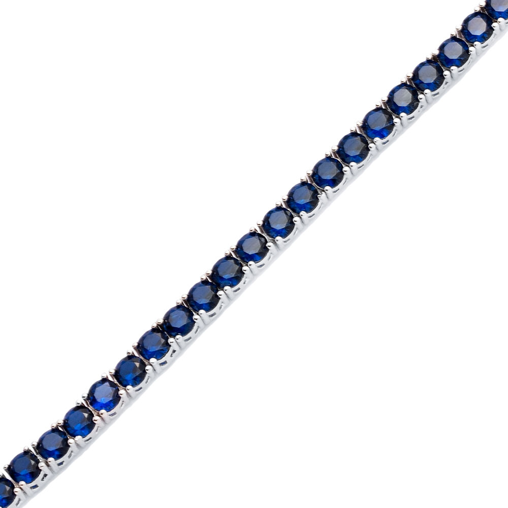 Sapphire CZ Stone 4 mm Round Shape Silver Tennis Bracelet