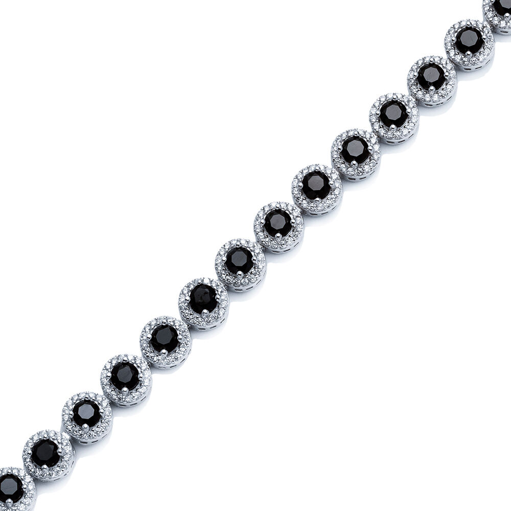 Black CZ Stone Round Design Silver Tennis Bracelet