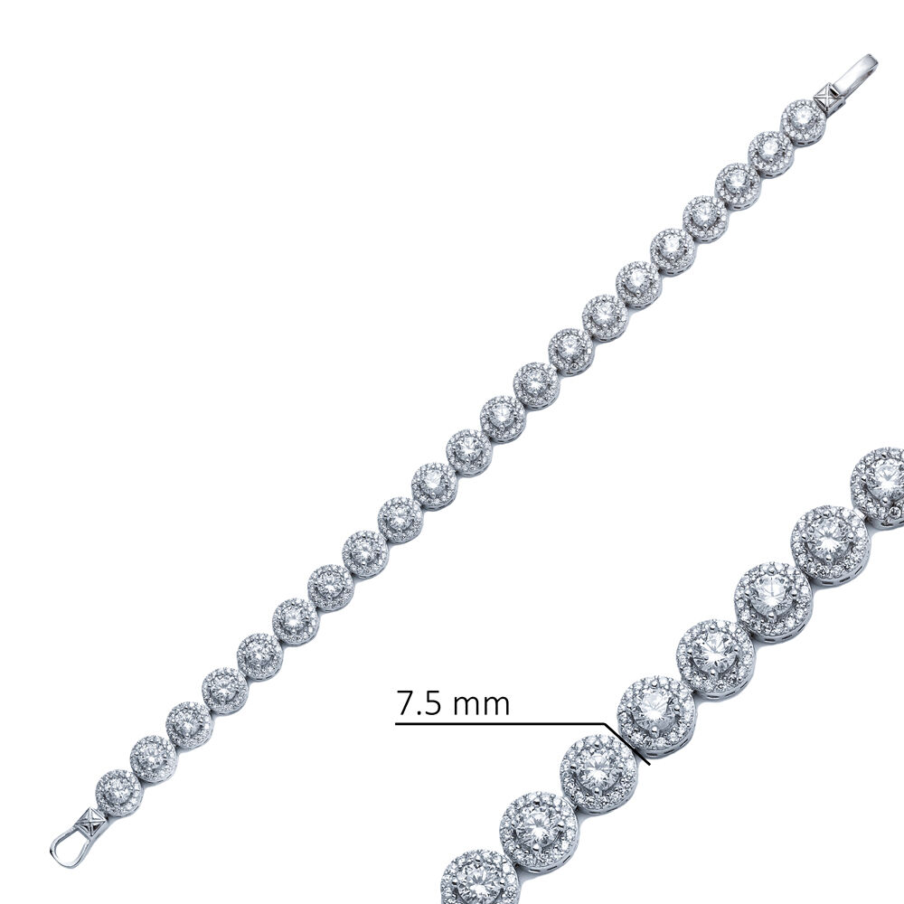 White CZ Stone Round Design Silver Tennis Bracelet
