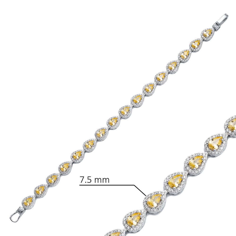 Citrine CZ Stone Pear Design Silver Tennis Bracelet