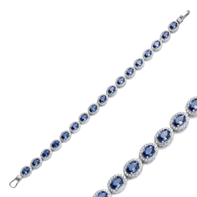 Sapphire CZ Stone Oval Design Silver Tennis Bracelet