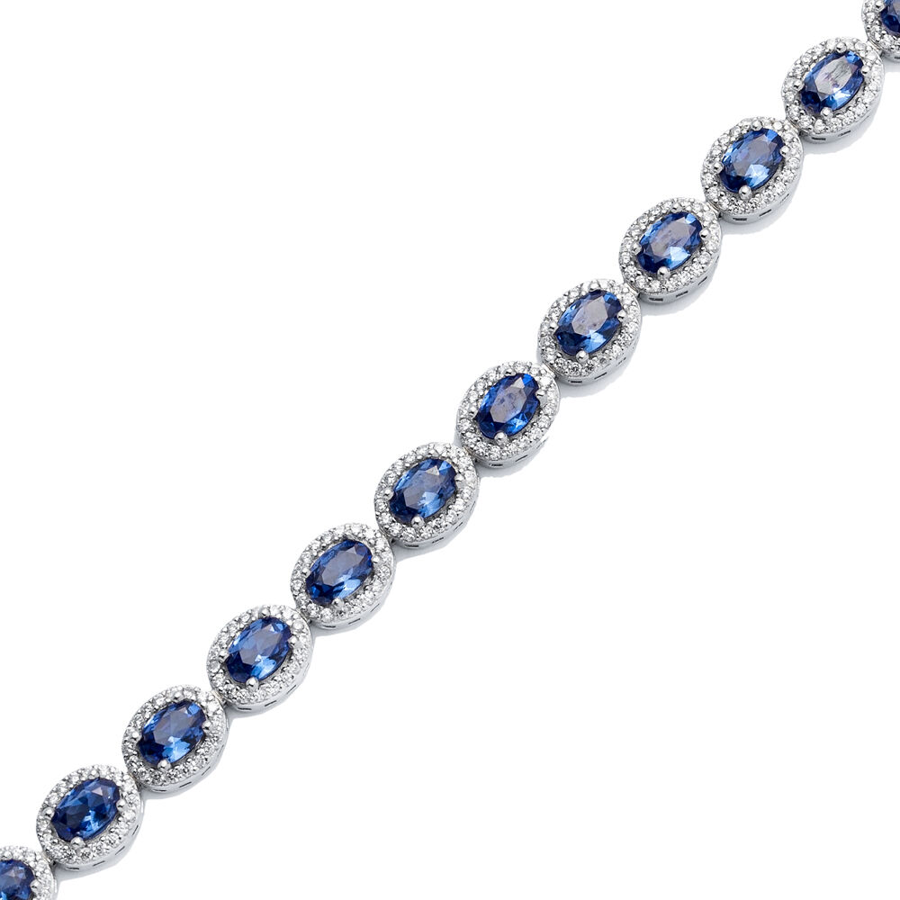 Sapphire CZ Stone Oval Design Silver Tennis Bracelet