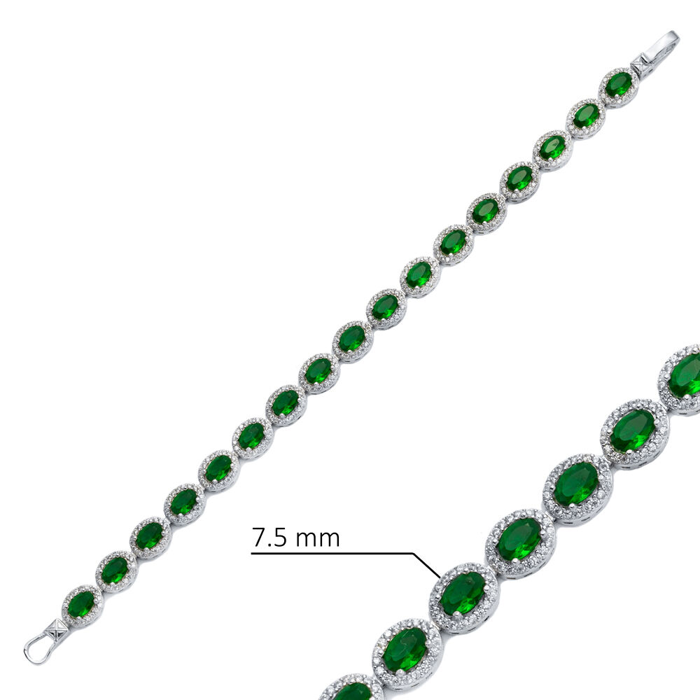 Emerald CZ Stone Oval Design Silver Tennis Bracelet
