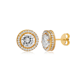 Round Design Clear Cz Stone Turkish Silver Stud Earrings
