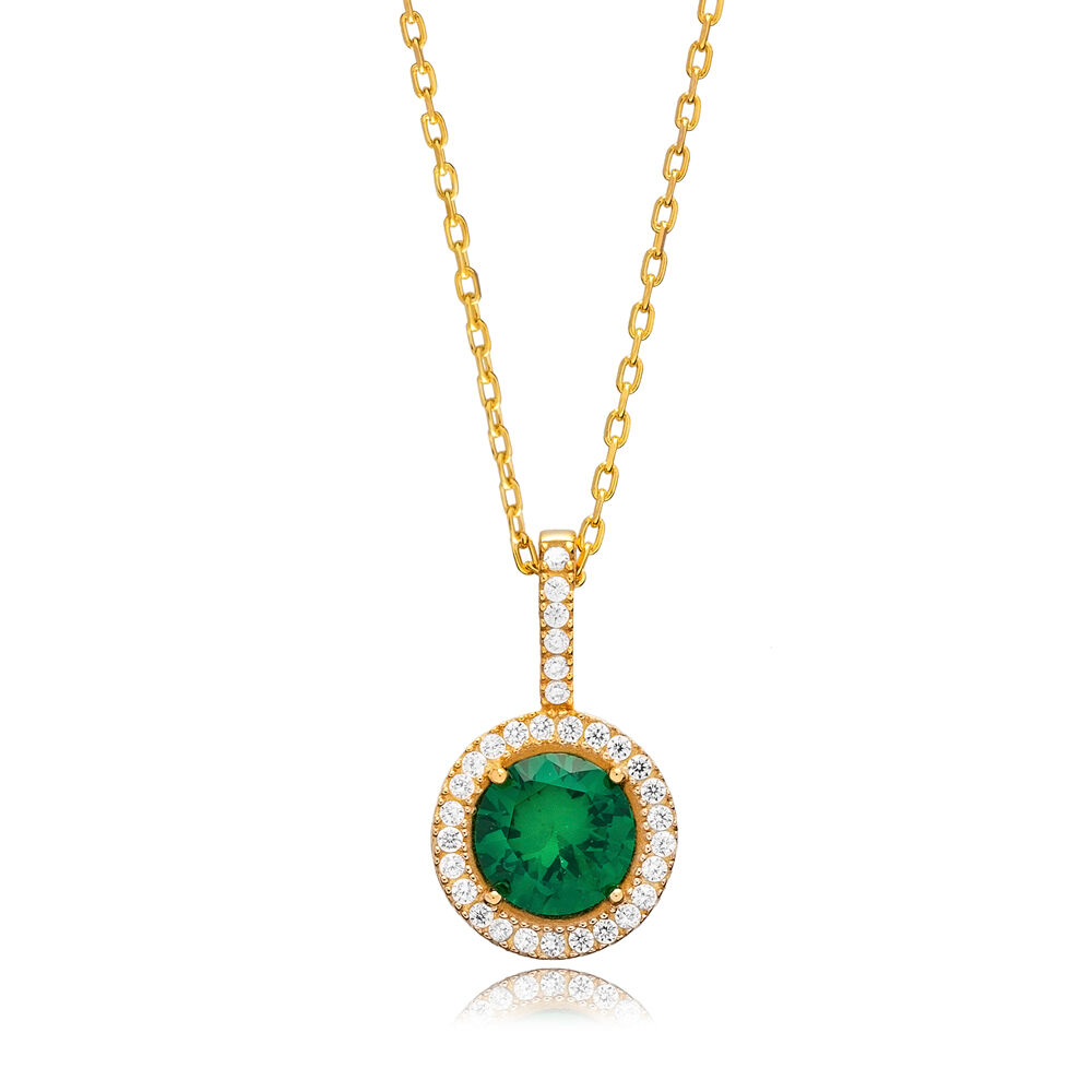 Emerald CZ Round Shape Stone Wholesale 925 Silver Necklace