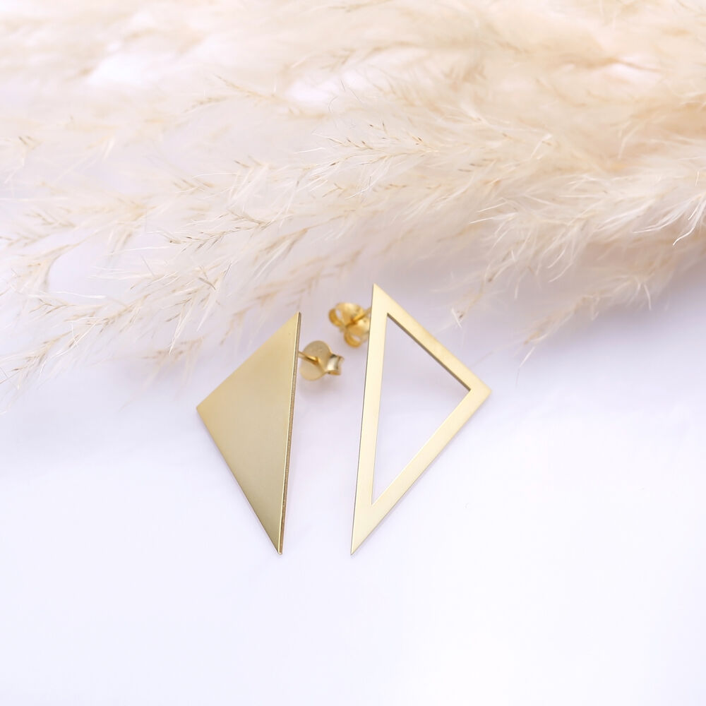 Dainty Geometric Triangle Design Plain Silver Stud Earrings