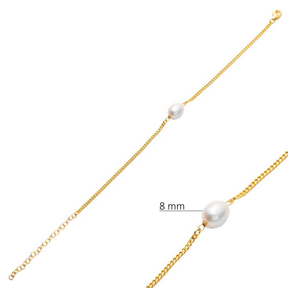 Single Natural Pearl Design Sterling Silver Charm Bracelet