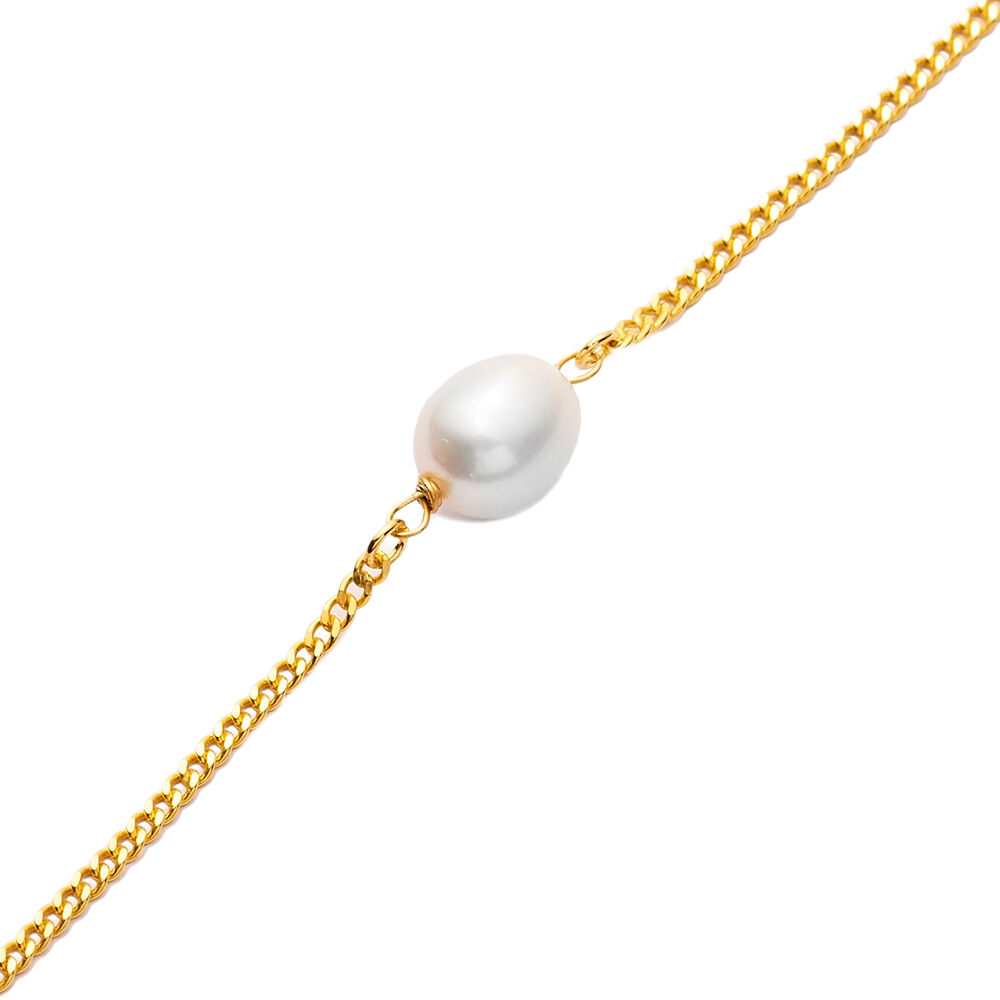 Single Natural Pearl Design Sterling Silver Charm Bracelet