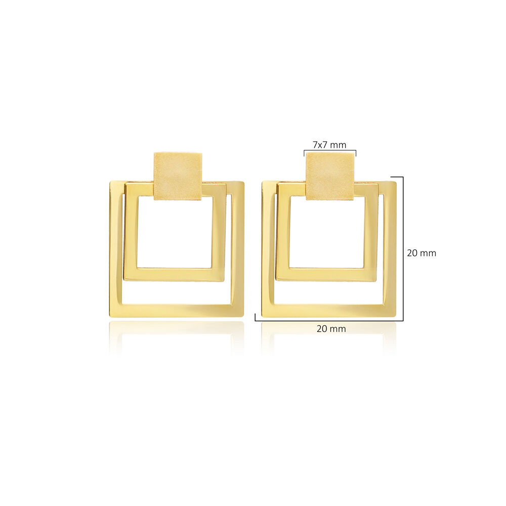 Three Square Shape New Model Plain Silver Stud Earrings