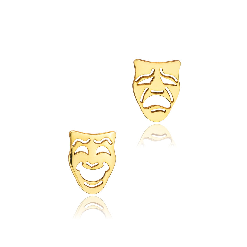 Drama Mask Comedy and Tragedy Theatre Plain Silver Stud Earrings