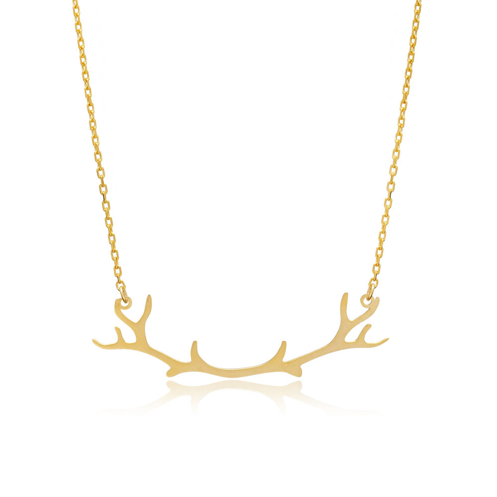 Deer Antler Buckhorn Charm Necklace Silver Plain Jewelry