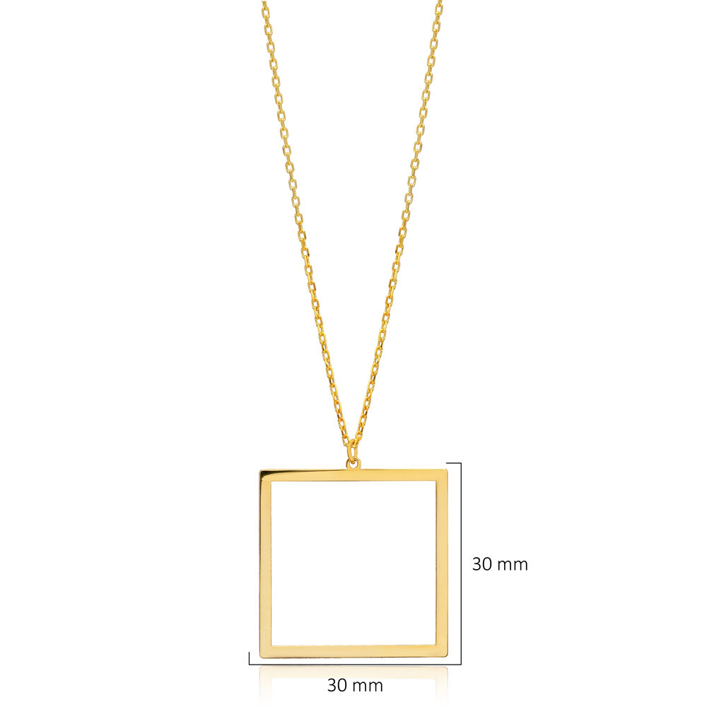 Hollow Square Design Charm Necklace Silver Plain Pendant