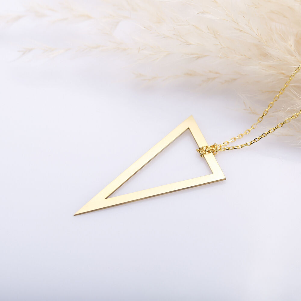 Triangle Hollow Design Charm Necklace Silver Plain Pendant