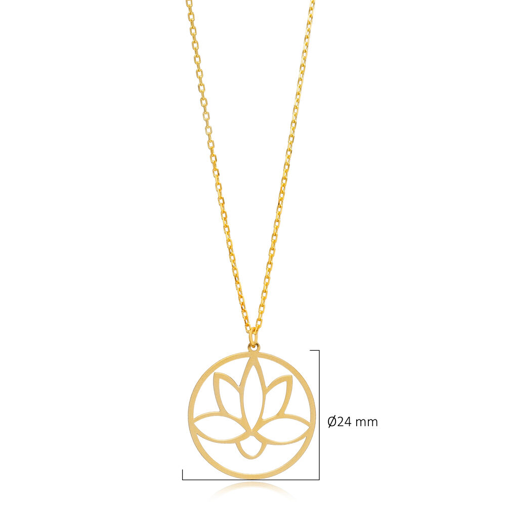 Elegant Flower Lotus Plain Silver Charm Neckace