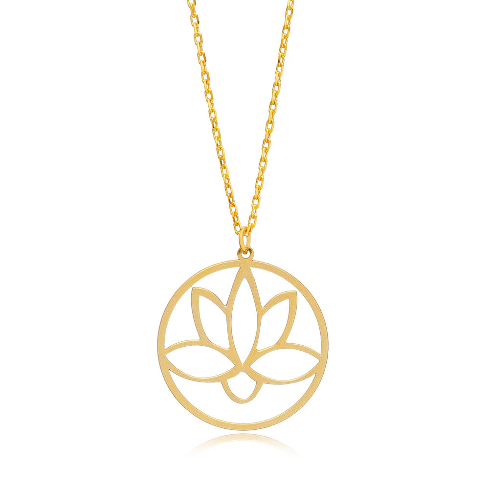 Elegant Flower Lotus Plain Silver Charm Pendant Neckace