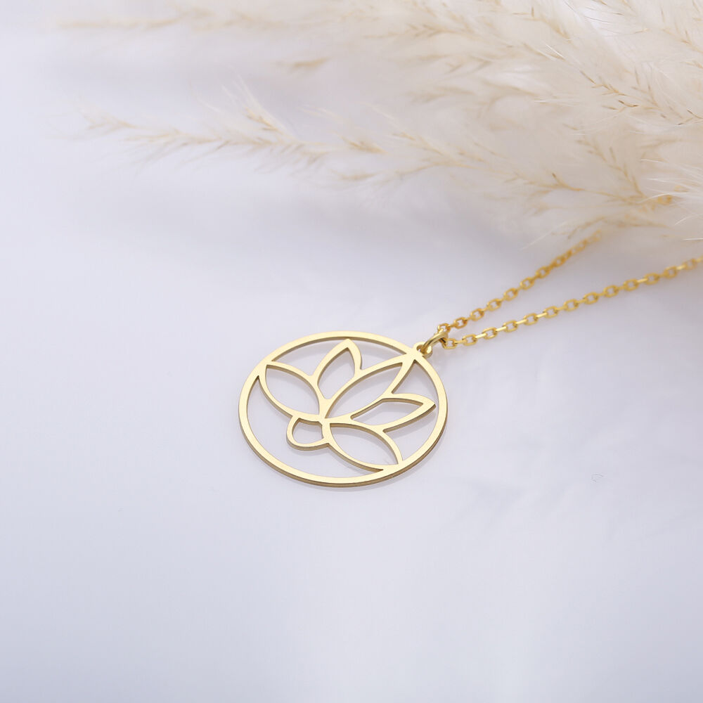 Elegant Flower Lotus Plain Silver Charm Pendant Neckace