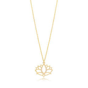 Dainty Lotus Flower Plain Silver Charm Pendant Neckace