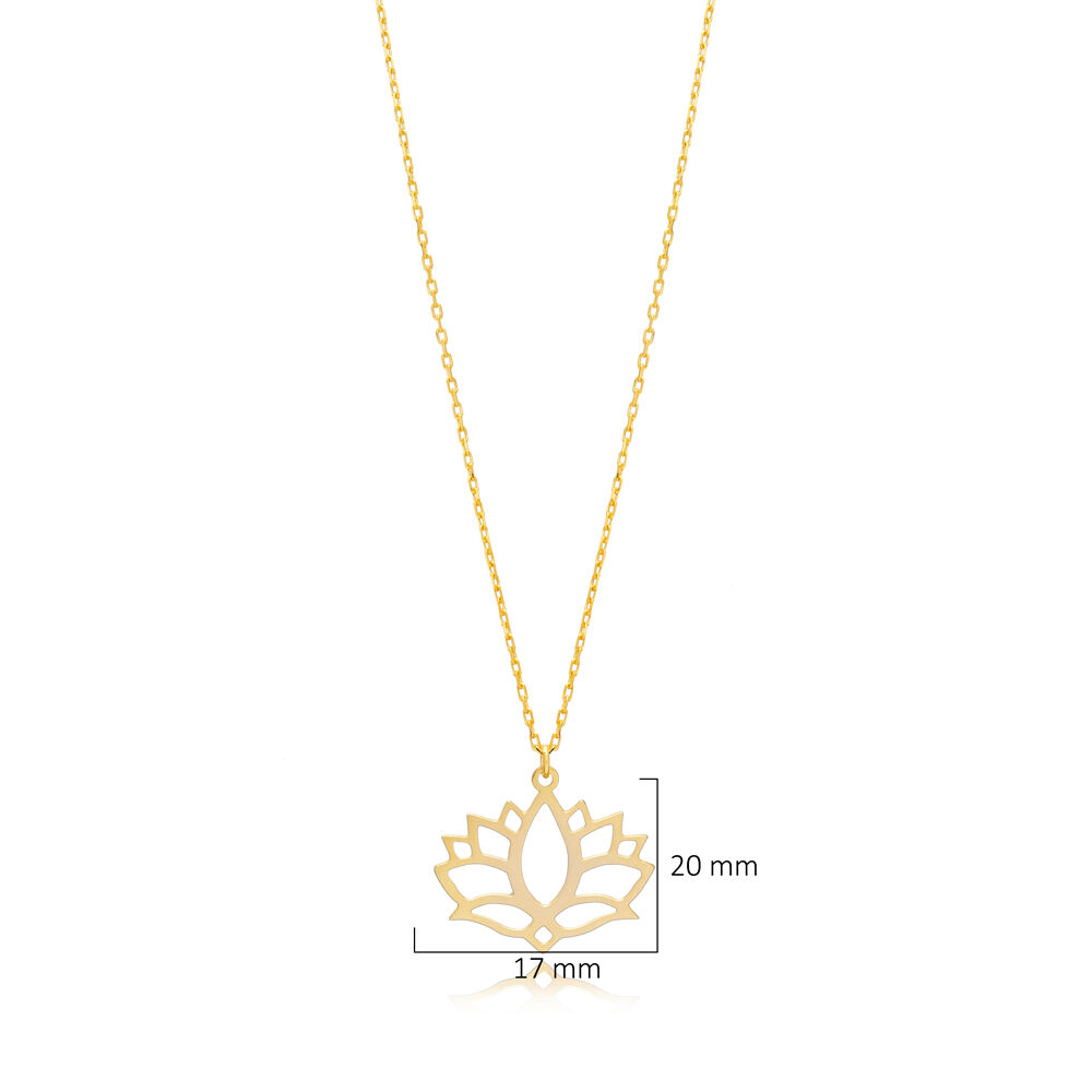 Dainty Lotus Flower Plain Silver Charm Pendant Neckace