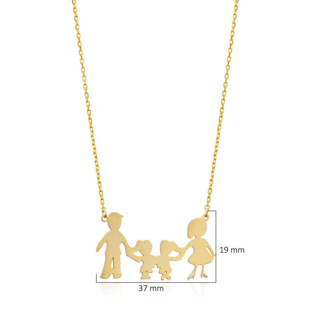 Family Mother Father Kids Charm Plain Silver Necklace