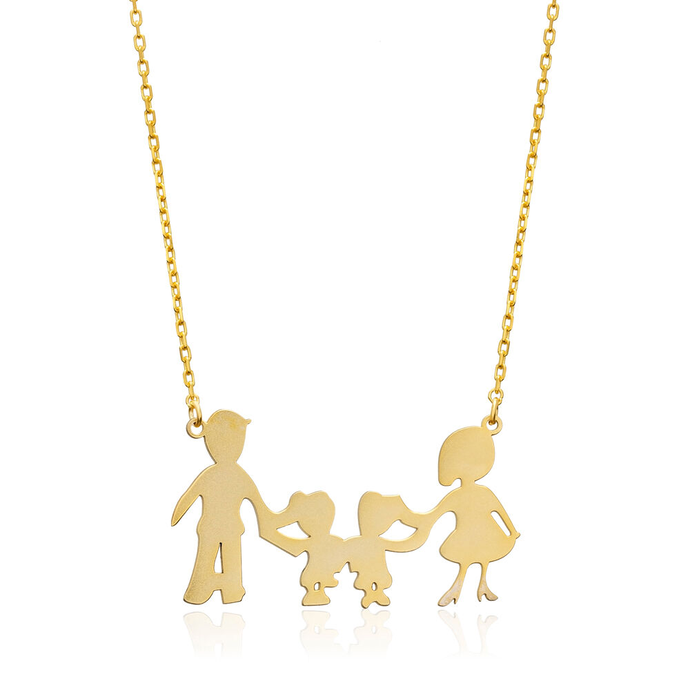 Family Mother Father Kids Charm Plain Silver Necklace