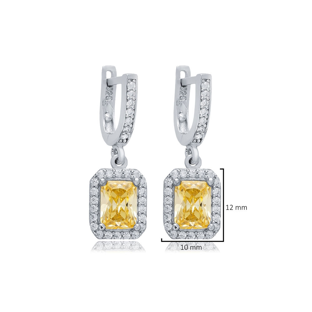 Rectangle Citrine CZ Stones Wholesale Silver Dangle Earrings